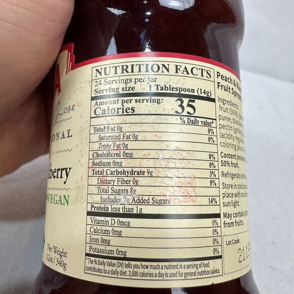 Aunt Berta Peach & Blackberry Vegan Fruit Spread 340g Kosher 12oz Jar - Picture 4 of 6